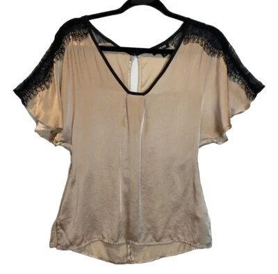 Top de hadas de seda Bebe vintage Y2K talla XS color tostado negro encaje ribete caprichoso coqueta Foto 1 de 4