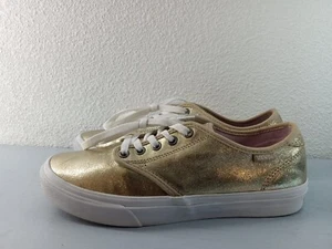 VANS Sz 9.5 Metallic Gold Glitter Lace-Up Skate Shoes Sneakers 721356 • GUC‼ - Picture 1 of 10