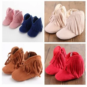 Infant Newborn Baby Soft Sole Boots Tassels Moccasins Crib Solid Shoes 0-18M - Picture 1 of 18