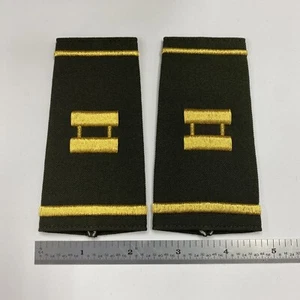 Captain  - Police Style Epaulette - Gold Embroidery On Green Fabric - 2 Stripes - Picture 1 of 3
