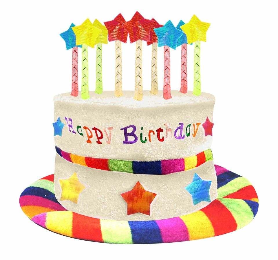 Adult Velvet Happy Birthday Hat Cake Hat Mock Rainbow Candles Multi Party  - Image 1 of 1