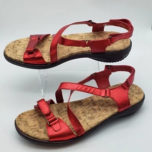 Trotters "Katarina" Comfort Sandals Red Metallic Leather Adjust Straps Size 10 M - Picture 1 of 17