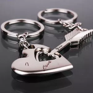 COUPLE KEYCHAIN SET HEART & ARROW LOVE I LOVE YOU PARTNER PAIR 2 PCS - Picture 1 of 5