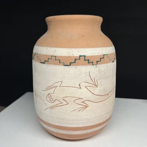 Jarrón vintage de terracota pintado a mano cerámica mexicana arte lagarto 7" - Imagen 1 de 11