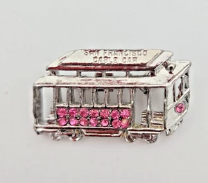Vintage San Francisco Cable Car Trolly Pink Rhinestone Pin Brooch - Picture 1 of 4