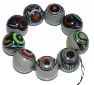Sobral Retroz Flash Gray & Art Deco Stripes Bead Artist Made Stretch Bracelet - Picture 1 of 3