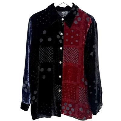 Camisa de terciopelo KOOS Of Course mezcla de seda mediana negra bloques de colores artística para mujer Foto 1 de 4