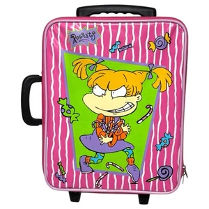 Maleta Angélica Nickelodeon Rugrats 1997 de colección rara Viacom rodillo de vinilo rosa - Imagen 1 de 6