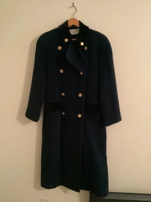 Abrigo de vestir vintage Christian Dior azul marino, cuello y bolsillos terciopelo negro  Foto 1 de 4