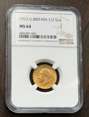 1912 GREAT BRITAIN 1/2 HALF SOVEREIGN GOLD NGC MS64 STUNNING - Image 1 of 2