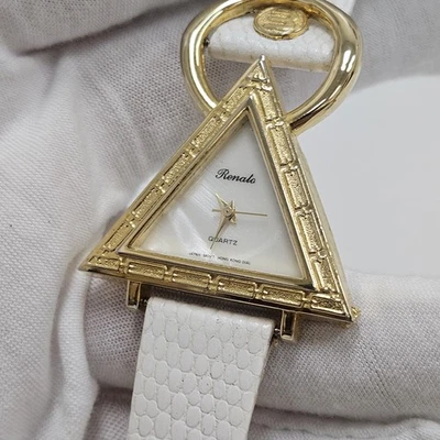 Damas Renato Madreperla Dial Reloj Cuarzo Lujo Triángulo Nueva Batería Raro Foto 1 de 4