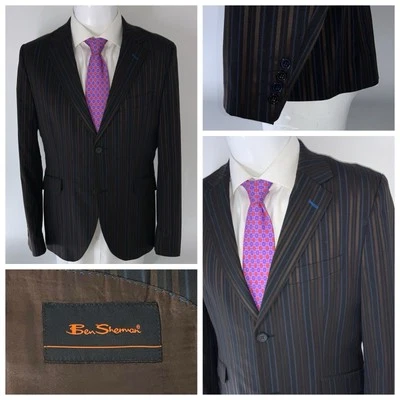 Blazer Ben Sherman M 40S Marrón Azul Rayas 2B 1V Mezcla Poli Portugal YGI R1-33 Foto 1 de 4