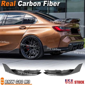 Real Carbon Fiber Rear Bumper Splitters Canard Fins Fit BMW G80 M3 Sedan 2021-25 - Picture 1 of 10