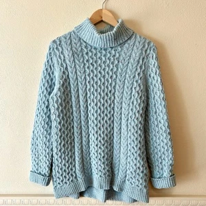 Lands End Rollkragen Pullover Damen M Waben Konfetti Zopfmuster hellblau - Bild 1 von 8