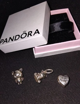 Pandora charm originali lotto gatto maialino cuore best friends - Immagine 1 di 4