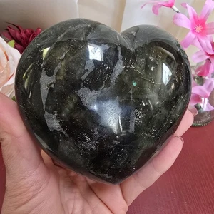 Discounted Large 4 1/4" Labradorite Crystal Puffy Heart Blue Gold Flashes LH2 - Picture 1 of 7