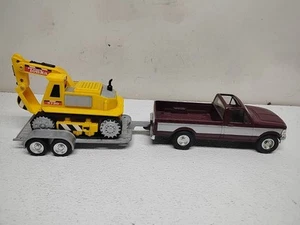 Vtg ERTL Diecast Farm Pickup Truck Gray & Maroon w/ Trailer & Tonka Excavator - Picture 1 of 8