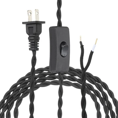 Cable de lámpara de tela trenzada de 12 pies 18/2 con botón y enchufe negro Foto 1 de 4