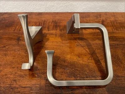 5-3/4" Wall Mounted Towel Ring and Matching Hook-Solid With Good Weight - Nickel - Изображение 1 из 4