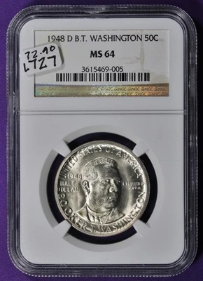 1948-d Booker T. Washington Half.  Commemorative.  In NGC Holder.  MS64.  L727 - Image 1 of 2