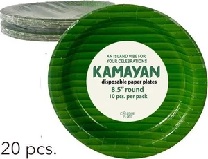 KAMAYAN 8.5" Platos de Papel Diseño Hoja de Plátano Resistente a Fugas Reciclables (20 Piezas) - Imagen 1 de 7