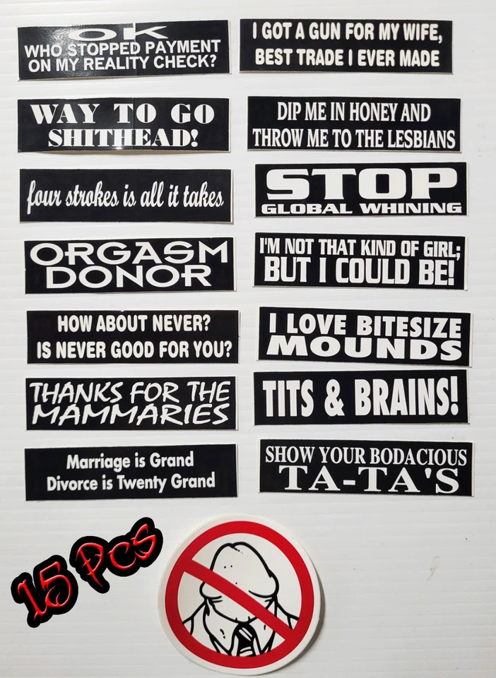 15 BLACK & WHITE FUNNY MOTORCYCLE HELMET BIKER VINYL STICKERS Style#2 - Image 1 of 1