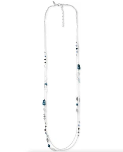 NEW STYLE & CO SILVER-TONE MULTI BEAD BLUE STRAND LAYERED NECKLACE 41" NWT - Picture 1 of 7