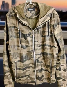 Diesel Men’s Size XL Tan Camo Leather Hooded Jacket Great Shape - Picture 1 of 2
