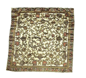 Silk Scarf Women Vintage Square Wrap Bandana yellow brown floral paisley 68*68cm - Picture 1 of 7