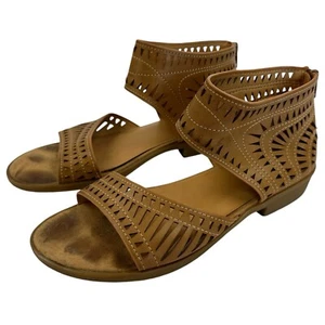 Baretraps Brown Gladiator Sandals Back Zipper Closure Strap Laser Cut Size 8.5M - Picture 1 of 10