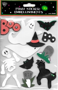 Halloween Boo Ghost Black Cat Skeleton Bat Spooky Nicole Foam Stickers - Picture 1 of 1