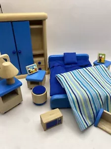 Pintoy Puppenhaus Holz Schlafzimmer Set in blau - Bild 1 von 14