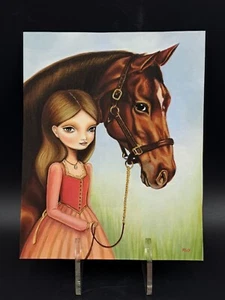 Pop Surrealism Art Print Big Eyes Girl With Horse Signed 8" X 10" - Picture 1 of 4