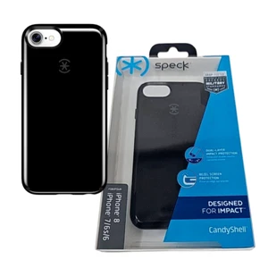 Speck Phone Case For iPhone 6 6S 7 8 Protective Back Cover Plain Glossy Black - Picture 1 of 13