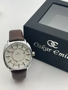 Oskar Emil Classic INDUS Mens Quality Stainless Steel Watch Brown Leather Strap - Picture 1 of 3