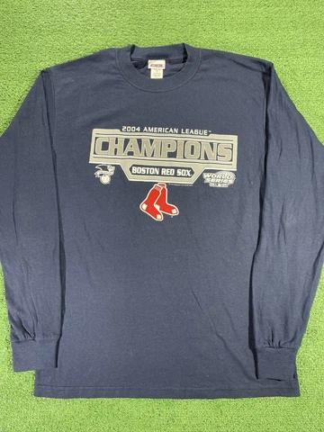 Vintage Boston Red Sox Shirt Size Medium Blue Longsleeve MLB 2004 AL Champions Cover