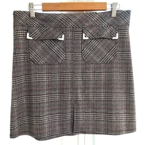 Dorothy Perkins Check Skirt Women's Black A-Line Short Jersey Front Vent Size 12 - Picture 1 of 9