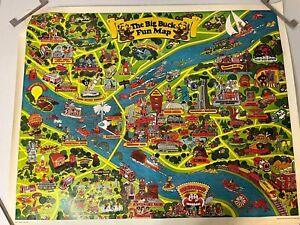 Vintage 1976 City Of Pittsburgh Map Big Buck Fun Map Three Rivers Stadium