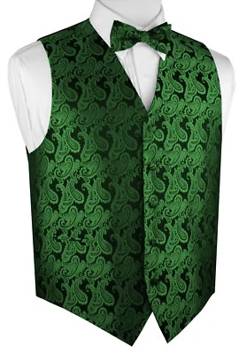 MEN'S GREEN PAISLEY TUXEDO VEST & BOW-TIE SET. Formal, Wedding, Prom, Cruise - Image 1 of 4