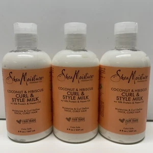 Lot of 3 Bottles Shea Moisture Coconut & Hibiscus Curl & Style Milk 8oz Each - Picture 1 of 1