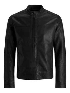 JACK & JONES Mens Warner Classic Synthetic Faux Leather Jacket -Black - XXL - Picture 1 of 15