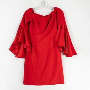 Boston Proper Dress Womens 4 Red Sheath Off The Shoulder Flare Bell Sleeves - Picture 1 of 8