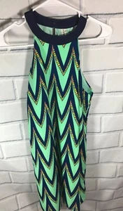 Vestido Chevron rosa búho azul marino verde sin mangas talla pequeña (S39) - Imagen 1 de 4