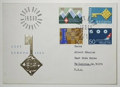 1968 FDC Switzerland CEPT Europa Embossed Gold Key First Day Cover SC #488 - Image 1 of 2