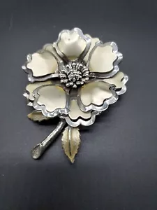 Große Vintage Brosche Pin silber- und goldfarbene Blume - Bild 1 von 5