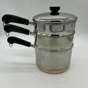 Revere Ware 3 Qt cacerola cobre acero inoxidable vapor doble inserto de caldera y tapa - Imagen 1 de 9