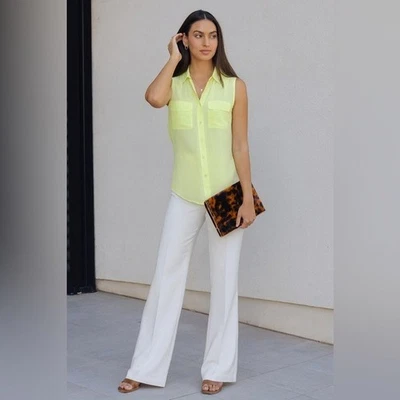 Camisa sin mangas Equipment Femme delgada de seda en amarillo nueva con etiquetas XS Foto 1 de 4