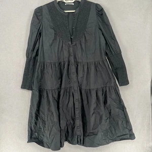 Vestido Morrison Para Mujer 4 Negro Botón Nivel Fruncido Manga Larga Cottagecore Midi - Imagen 1 de 17