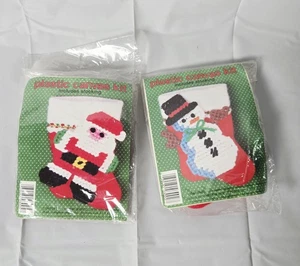 Kit de 2 manualidades de costura de muñecos de nieve y media de lona de plástico vintage - Imagen 1 de 3