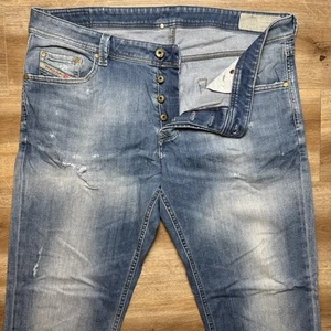 Diesel Jeans Men 38x32 Blue Larkee-Beex Regular Tapered Stretch Thrashed 084QG - Picture 1 of 17